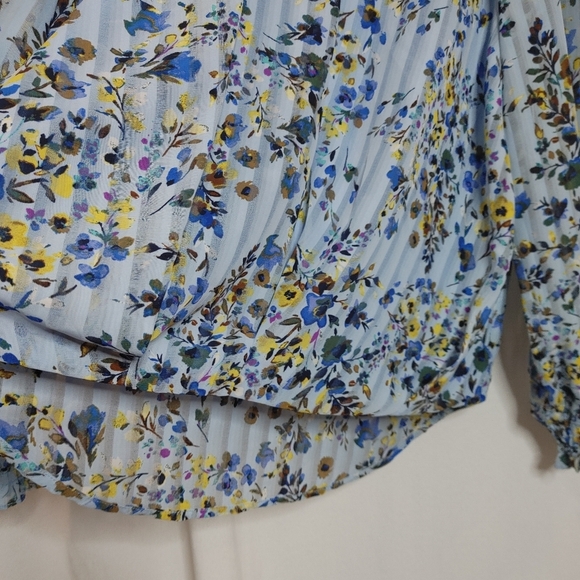 Nanette Lepore Windswept Blue Floral Long Sleeve Blouse Smocked Details Large L - Picture 7 of 9
